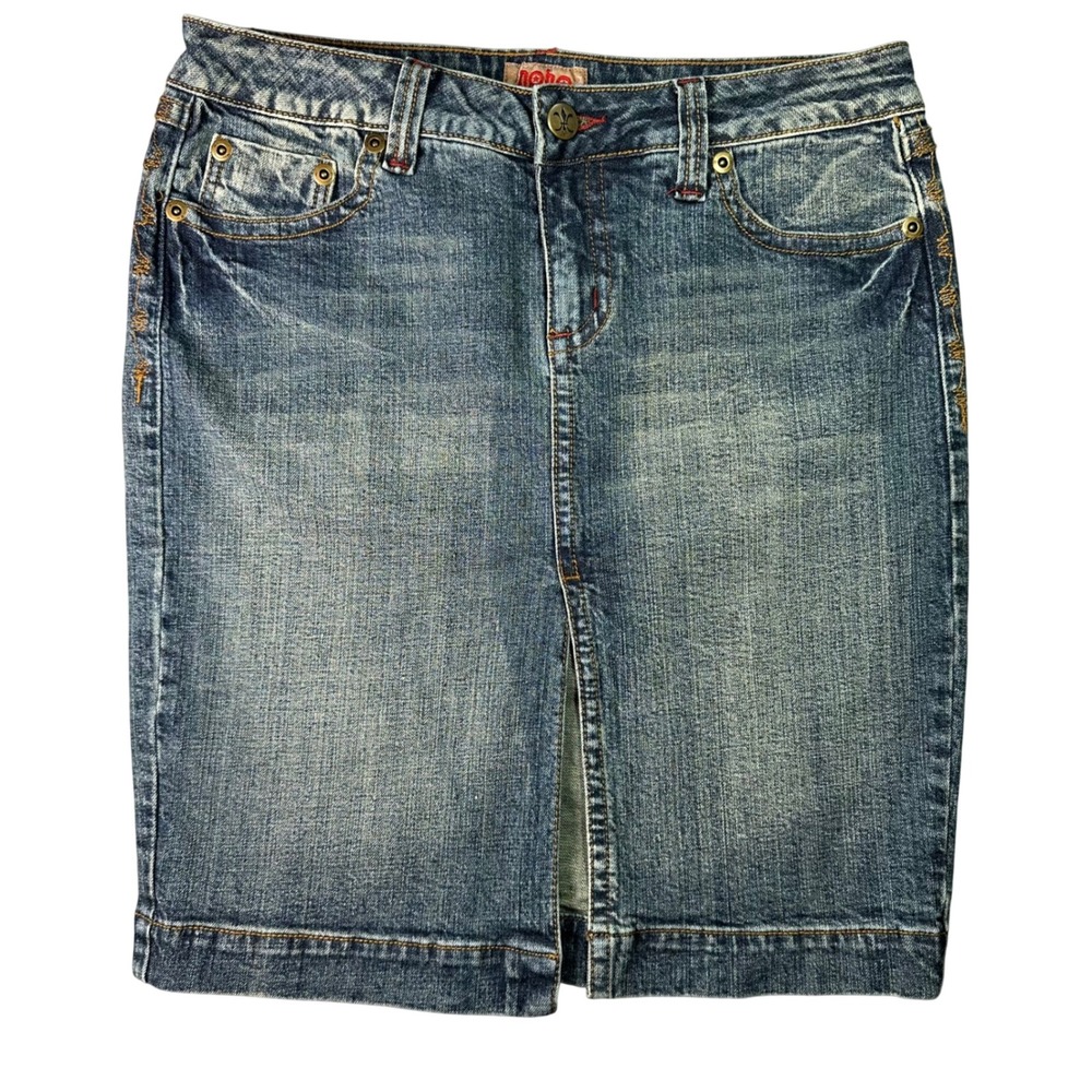 No‎ Boundaries Denim Mini Skirt Y2K Embroidered Pockets Size 11 Blue Streetwear